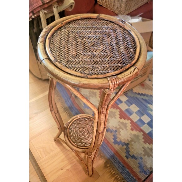 Double Plant Stand Wicker Cane Rattan 2-Level NICE! 36"H MINT VTG - Picture 7 of 11